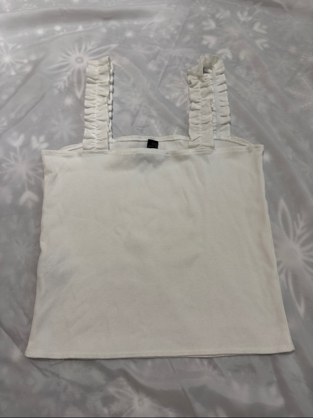 Forever 21 White Ruffle Strap Ribbed Tank - Picture 2 of 2